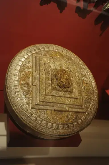 Tiered Offering Mandala of the Goddess of Wealth (Vasudhara) — Silver repoussé and gilt copper