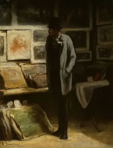 The Print Collector — Oil on cradled panel