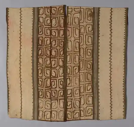 Cotton tunic painted with vertical bands of geometric motifs.
