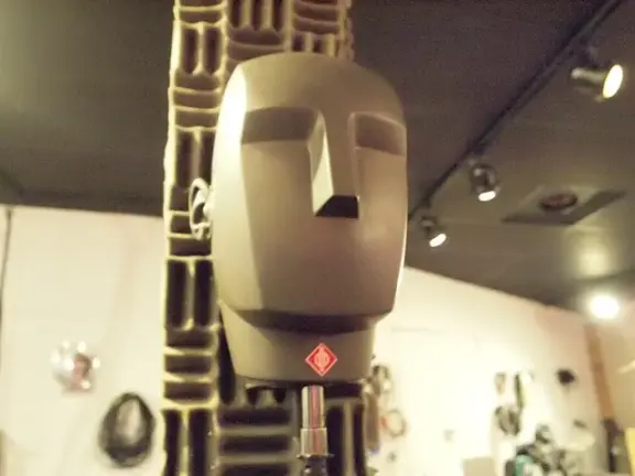 A Neumann dummy head microphone used for binaural recording.