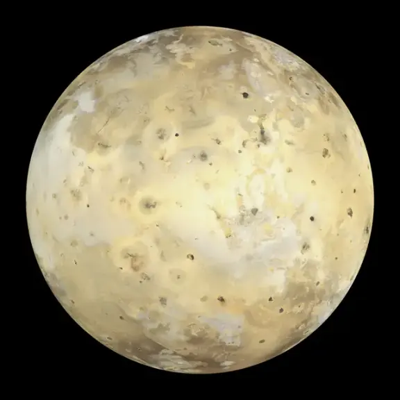 A natural-color view of Jupiter's volcanic moon Io.
