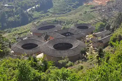 Fujian tulou: Three round, one oval, one square