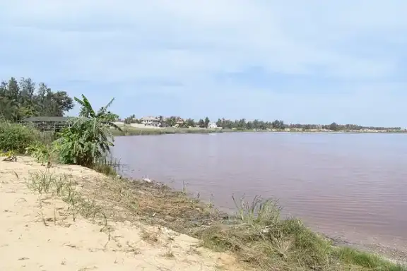 The shore of Senegal's pink Lake Retba.