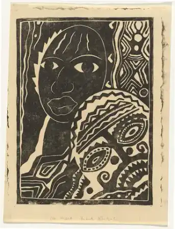 Linocut: A c. 1930 linocut by New-Zealand-born artist Frank Weitzel
