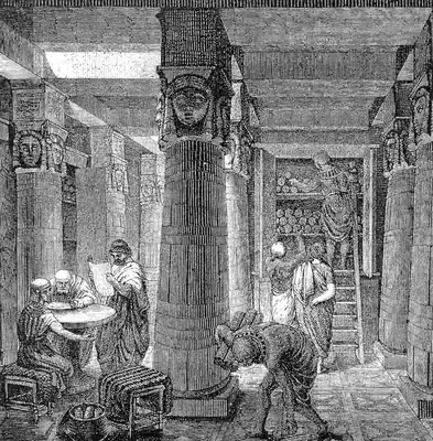 A nineteenth-century artistic reconstruction of the ancient Library of Alexandria.