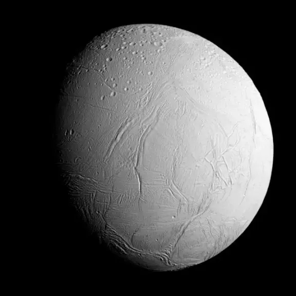 Cassini's view of Saturn's icy moon Enceladus.