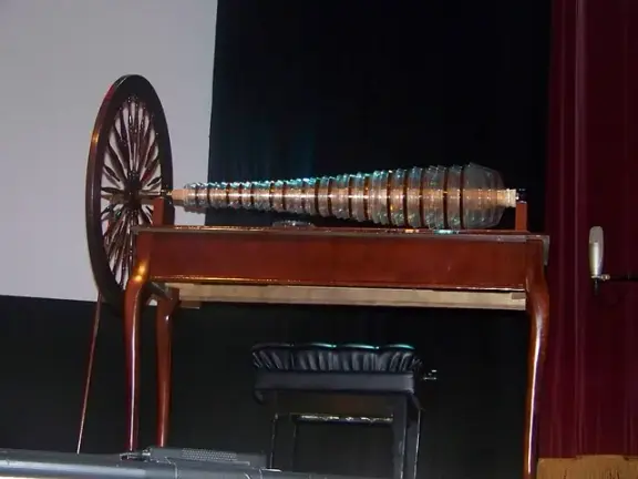 A glass harmonica with its series of rotating glass bowls.