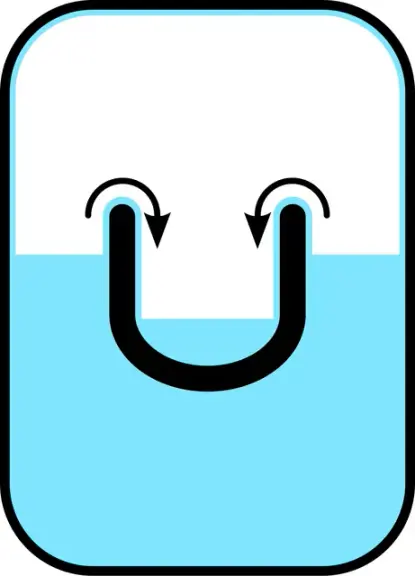 Diagram of superfluid helium creeping over the wall of a container.
