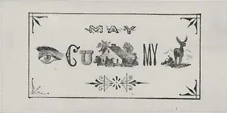 A nineteenth-century rebus escort card combining words and pictures.