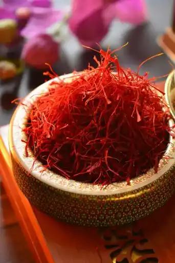 Dried saffron threads.