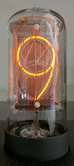 A large Nixie tube displaying a glowing numeral.