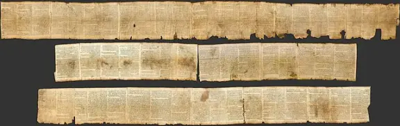 A photographed section of the Great Isaiah Scroll, one of the Dead Sea Scrolls.